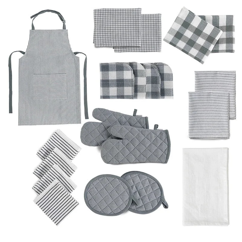20 Piece Kitchen Linen and Towels Sets - Cotton Dish Towels, Heat Resistant Kitchen Mittens and P... | Walmart (US)