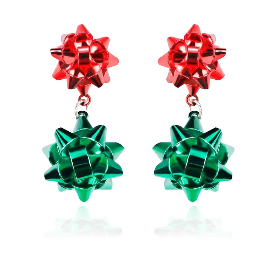 Christmas Bow Earrings for Women Trendy Christmas Jewelry Dangle Earrings for Women Christmas Pre... | Amazon (US)