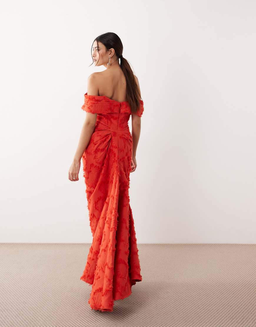 ARRANGE textured bardot maxi dress in red | ASOS (Global)