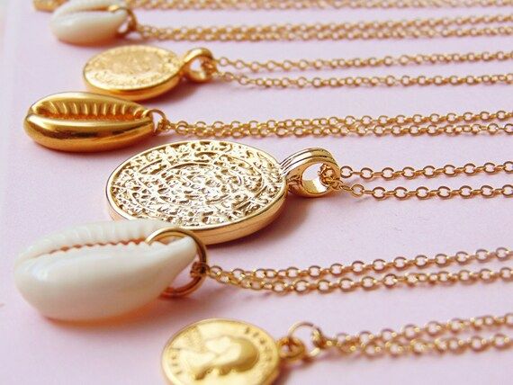 Gold Coin Necklace / Coin Necklace / Medallion Necklace / Mother Gift / Cowrie Shell Necklace / Simp | Etsy (US)