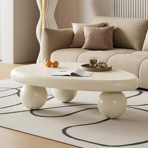 White Irregular Oval Coffee Table Cloud Shaped Coffee Table Cute Wooden Modern Center Tables with 3 Ball Legs for Bedroom Apartment, Living Room, Farmhouse (H47.24in) | Amazon (US)