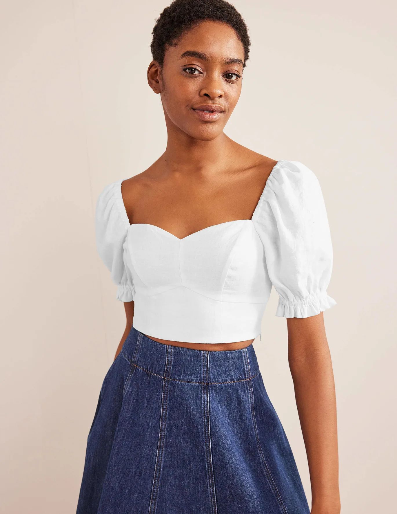 Sweetheart Linen Cropped Top - White | Boden (US)