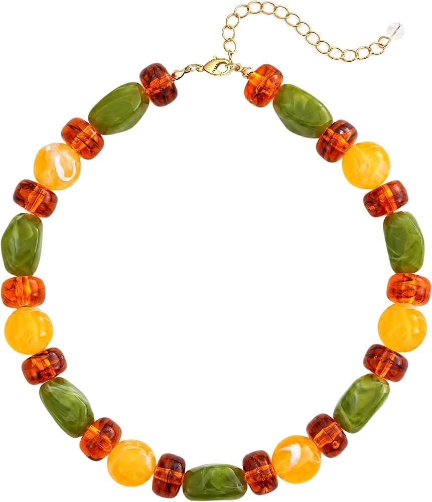 Colorful Chunky Bead Necklaces for Women Y2K Trendy Boho Collar Statement Necklace Mixed Resin Be... | Amazon (US)