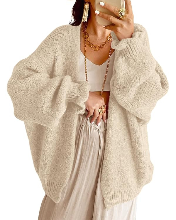 Saodimallsu Womens Oversized Open Front Cardigan Fall Ruffle Lantern Long Sleeve Chunky Knit Loos... | Amazon (US)