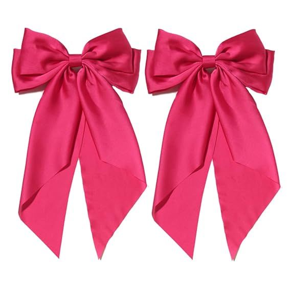 Satin Big Hair Bows Clips for Women Large Bows with Long-Tails Hot Pink Hair Clips for Bows Girls... | Amazon (US)