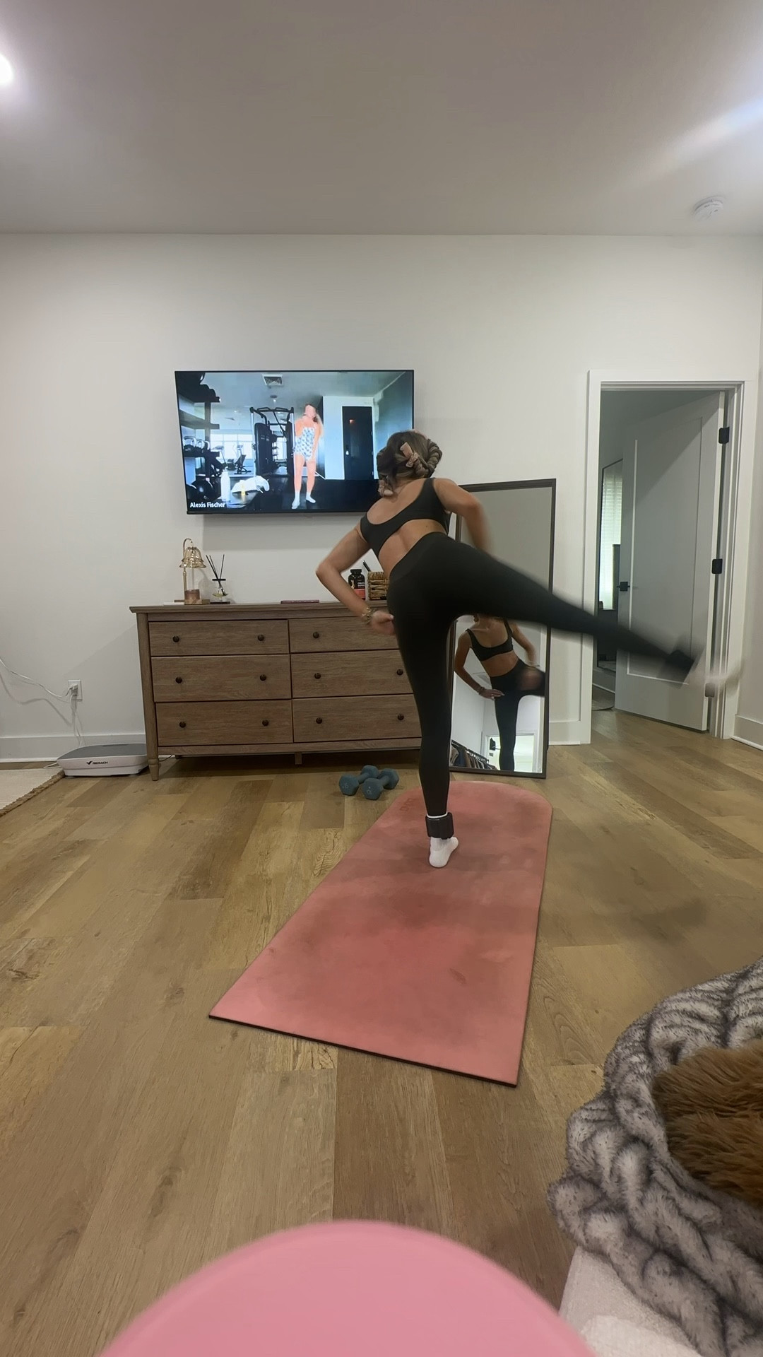 Joah brown leggings and sports bra size XS. The fabric is more of a lounge or soft material not necessarily work out, but it does the trick! My workout and workout gear for my daily workout. I take pilates classes from @lexfish on Instagram she has a whole online platform and membership! Most of my pilates gear and tools are from Bala. Bala use code SLOANE15. 
#workoutgear #workoutwear #pilates #ootd #outfit #athleticwear #athleticoutfit #bikershorts #sportsbra #pilatesoutfit #athleisure #bala #pilatesworkout #pilateslovers #pilatestiktok #balabangles @joahbrown 

#LTKfitnessgoals #LTKmorningroutine #LTKActive