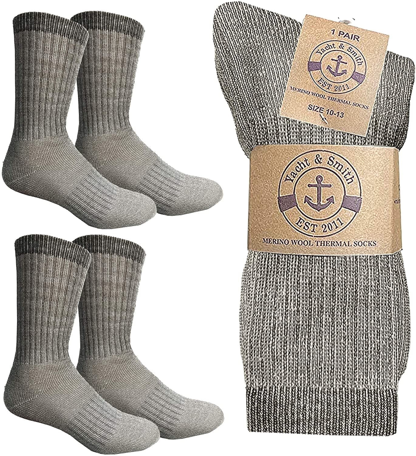 Yacht & Smith 4 Pairs Merino Wool Thermal Boot Socks for Hiking, Trail, Hunting, Winter, Size 10-... | Walmart (US)