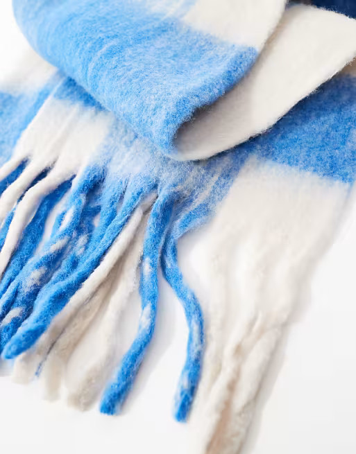 Object - Écharpe chunky à franges - Bleu à carreaux | ASOS (Global)