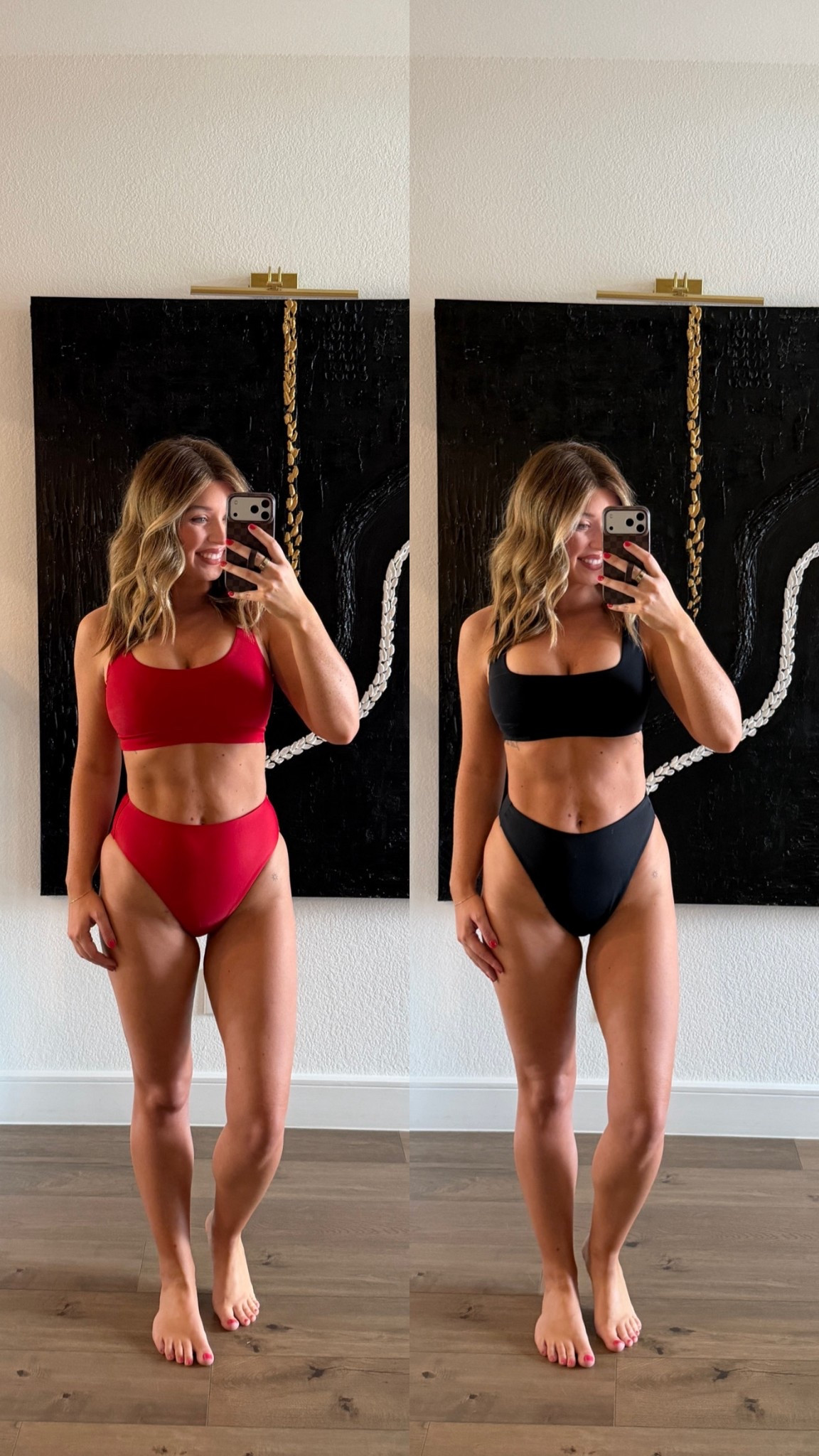 Quince (red) vs Left on Friday (black)

I MUCH prefer @leftonfriday for the cut & fit. Wearing a medium in red and large in black. The bottoms of LOF are just superior

Sizing: 5’7 • 150lbs • 34DDD (augmented)