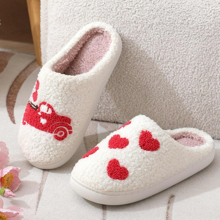 BERANMEY Cute Valentine's Day Slippers for Women Soft Plush Comfy Warm Slip-On Rose Heart Love Co... | Walmart (US)