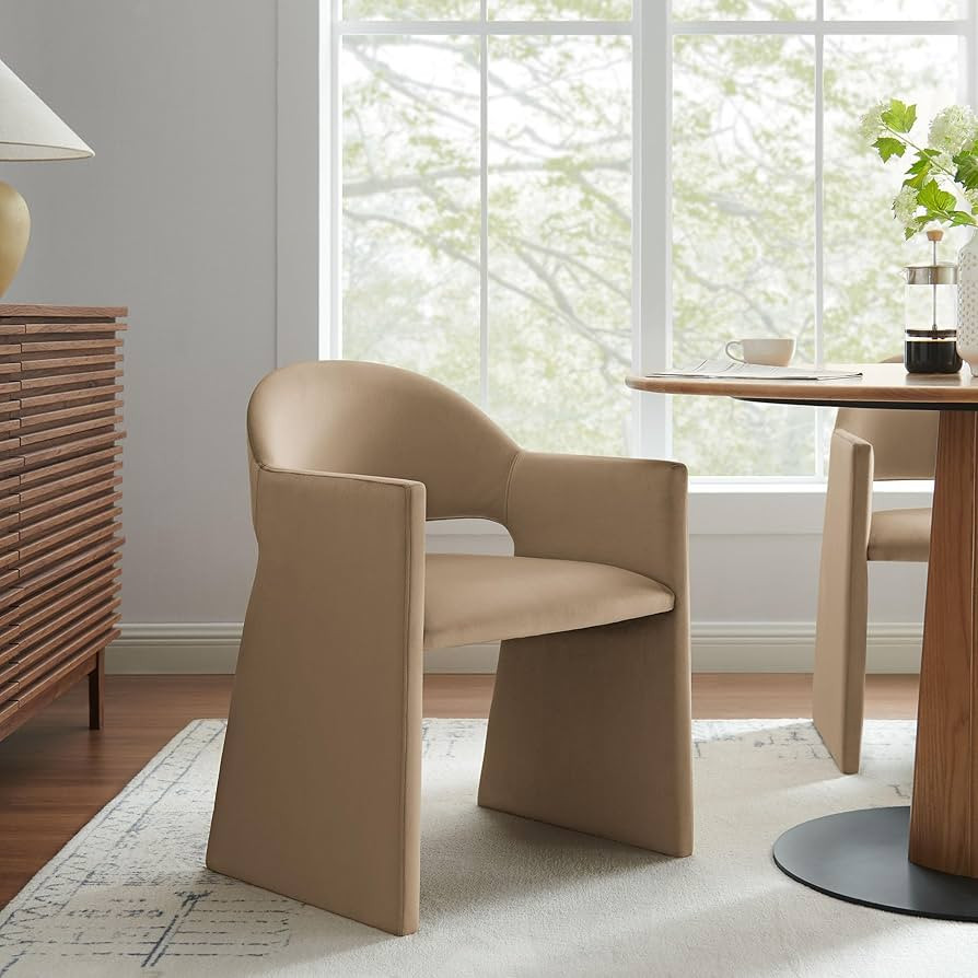 Modway Talia Performance Velvet Dining Armchair in Taupe - Modern Curved Dining Chair with Open-B... | Amazon (US)