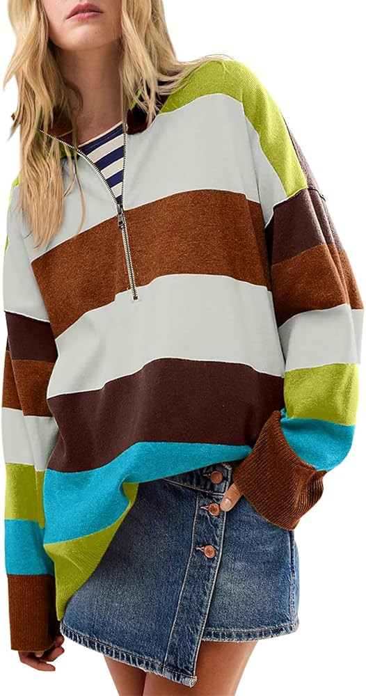 Yousify Oversized Womens Sweaters Fall 2025 Half Zipper Turtleneck Sweater Long Sleeve Tops S-2XL | Amazon (US)