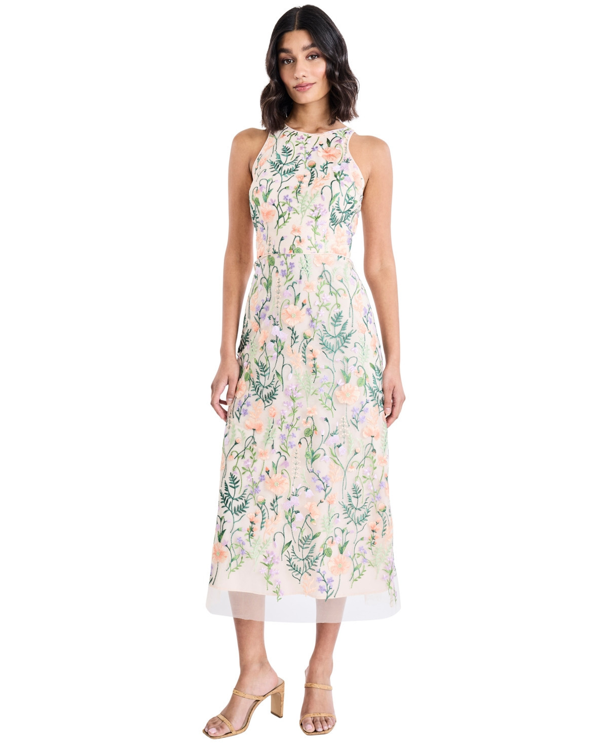 Maggy London Women's Embroidered Floral Halter Neck Midi Dress - Red/Pink multi | Macy's