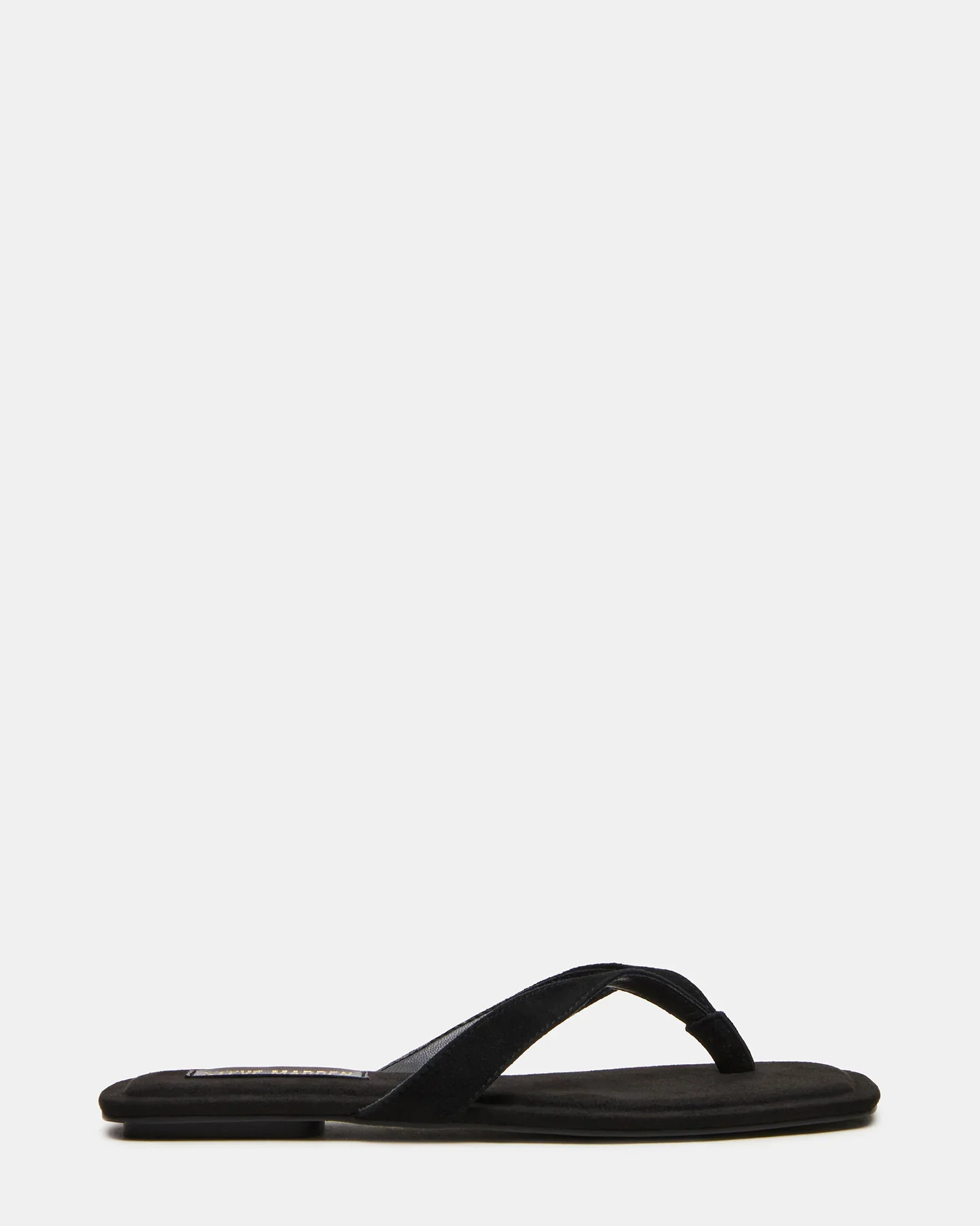 TRELLA Black Suede Square-Toe Thong Sandals | Women's Designer Sandals | Steve Madden (Canada)