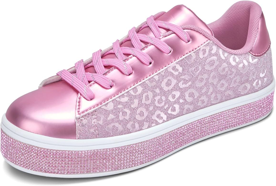UUBARIS Women's Glitter Tennis Sneakers Neon Dressy Sparkly Sneakers Rhinestone Bling Wedding Bridal | Amazon (US)