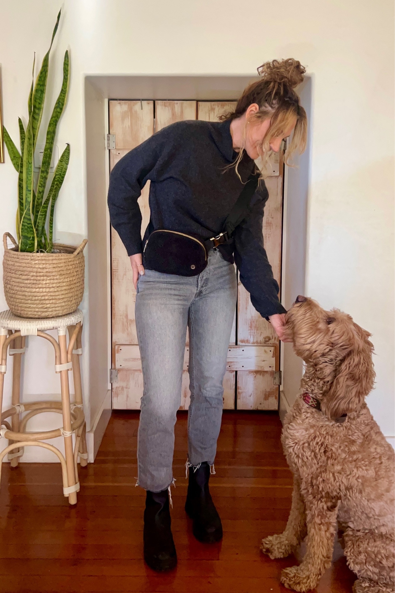 My Favorite lululemon belt bag is on sale! Normally $58 get it now for $29! I think Winston loves it as much as I do! 😜
Makes such a fun gift too!

These high waisted gray jeans are my fav. I can wear them with pretty much everything and all year. They look great as a winter outfit or even in the summer! 
Minimal stretch and run tts. 

Softest sweater from Target. Wearing a small (I’m 5’ 7”). And these sorel boot dupes from Target are 💯💯💯

#LTKsalealert #LTKover40 #LTKfindsunder50