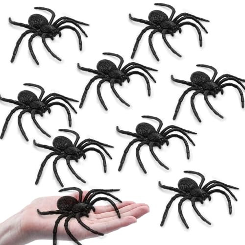 Plastic Spiders Halloween Decorations, Halloween Spider, Fake Spiders, 8PCS Black Large Spider Web Decoration, Realistic Fun Toys Prank Props Scare Practical Surprise Joke Party Decor, 3.9 x 3.7 Inch | Amazon (US)