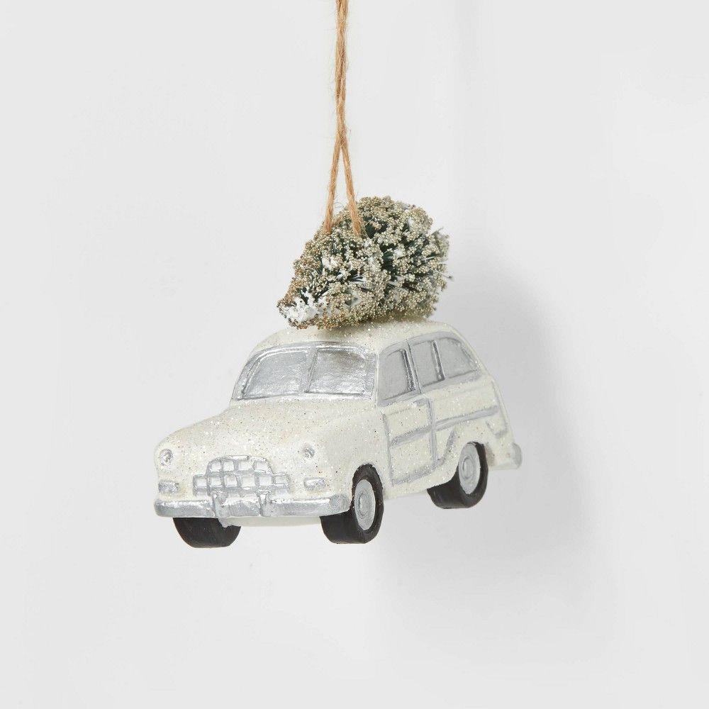 3D Glitter Vehicle Christmas Tree Ornament White Station Wagon - Wondershop | Target