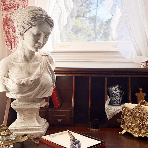 Weathered Woman Bust Statue | Antique Farm House