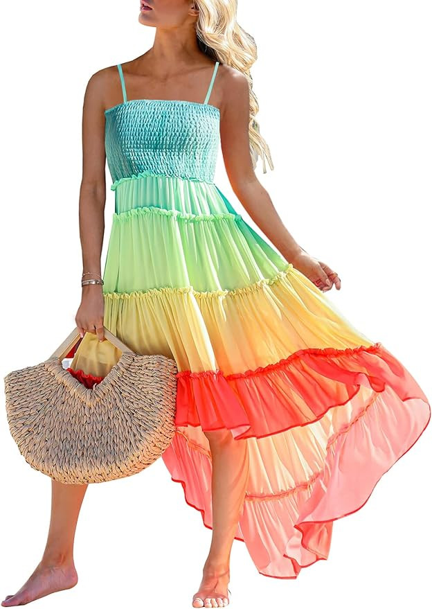 SAUKOLE Women's Summer Sleeveless Strapless Ruffle Off The Shoulder Swing Cocktail Party Dress | Amazon (US)