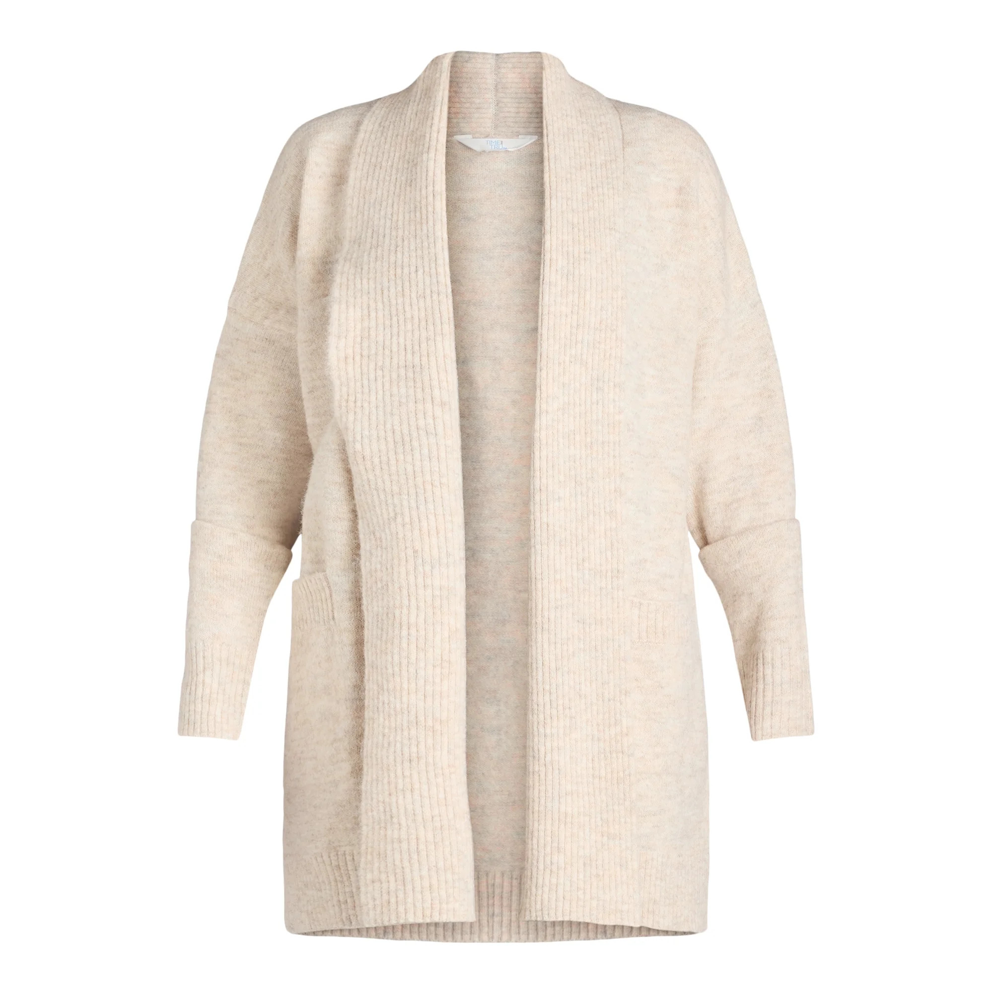 Time and Tru Women's and Women's Plus Fuzzy Open Front Cardigan Sweater, Midweight, Sizes XS-4X | Walmart (US)