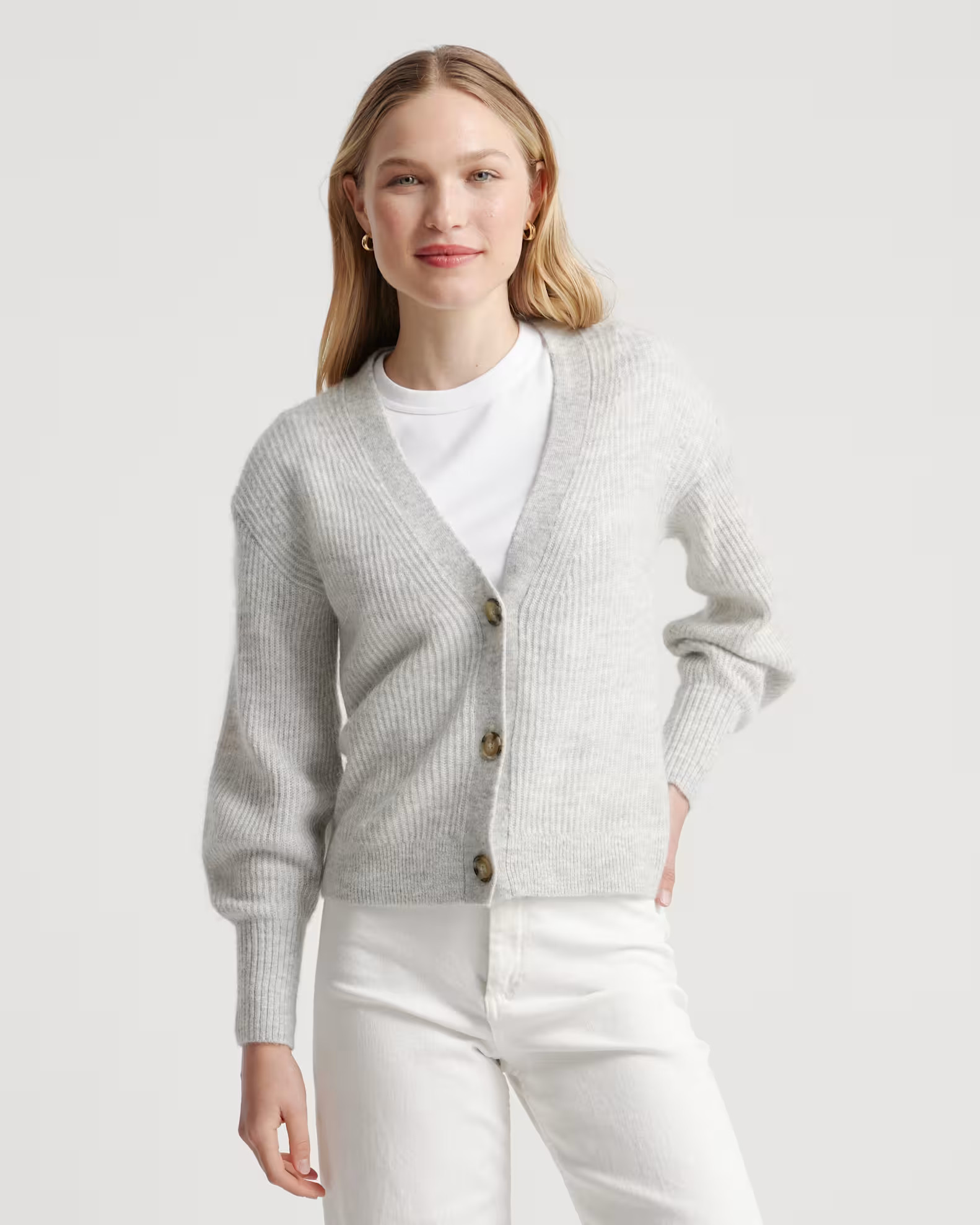 Alpaca Cardigan Sweater | Quince in Light Grey | Quince