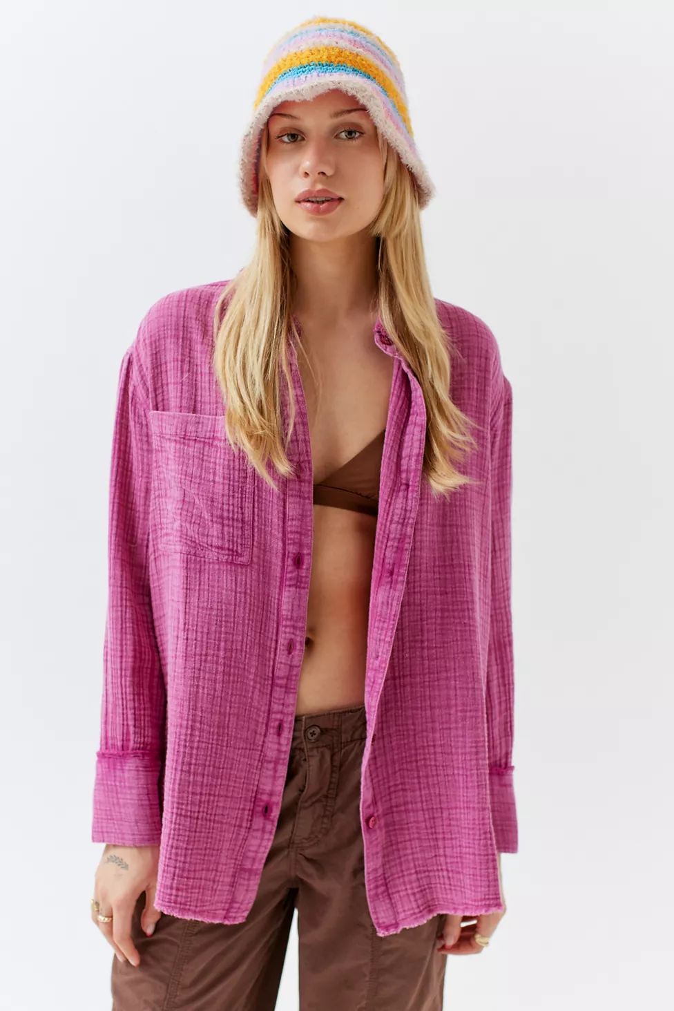 UO Lucy Textured Button-Down Shirt | Urban Outfitters (US and RoW)
