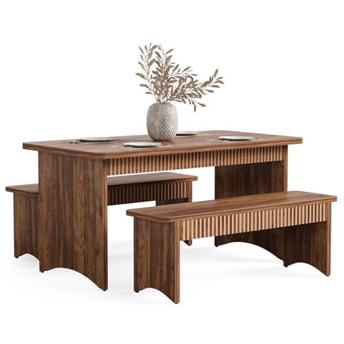 LITTLE TREE 55" Dining Table with 2 Benches, Dining Table Set for 4-6 People, Farmhouse Kitchen T... | Amazon (US)