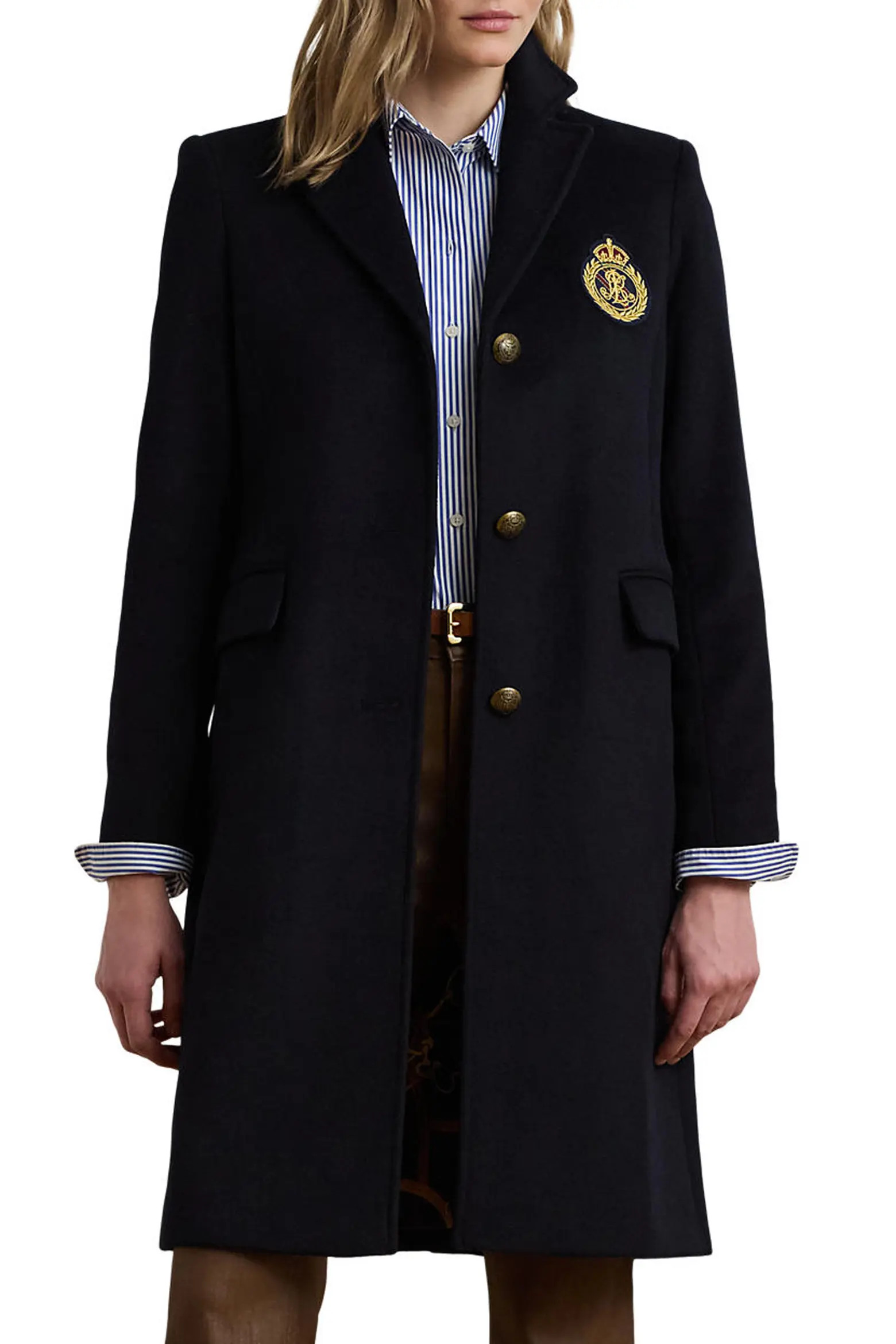 Crest Patch Wool Blend Reefer Coat (Women) | Nordstrom | Nordstrom