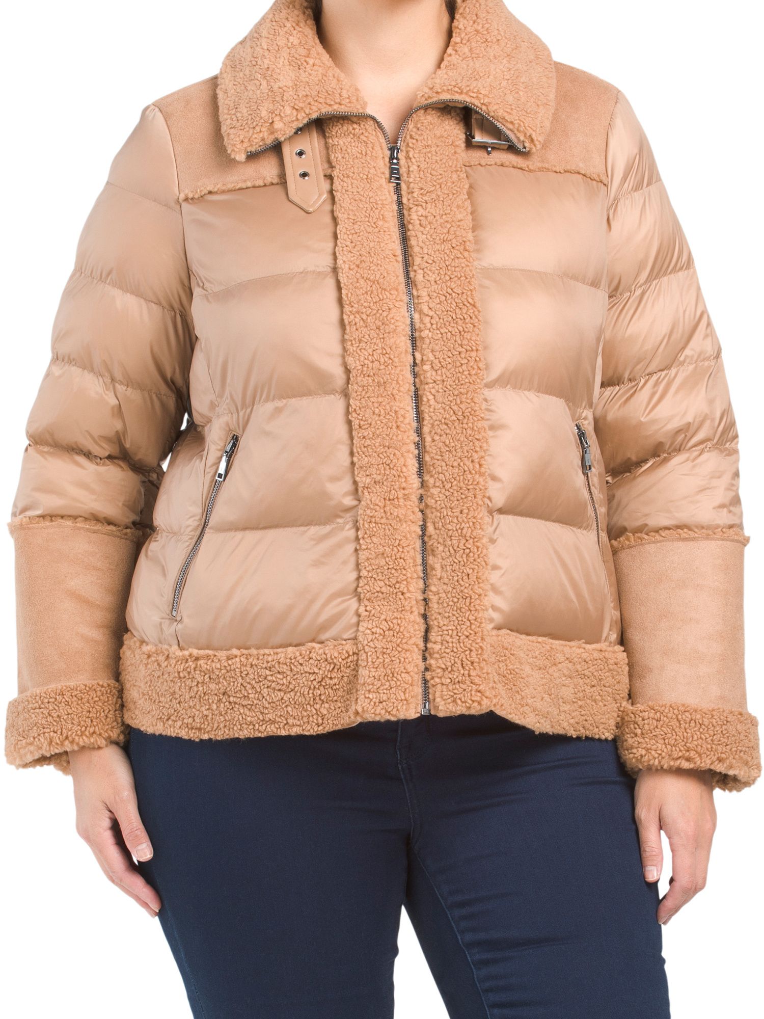 Plus Selena Shearling Mixed Media Jacket | TJ Maxx