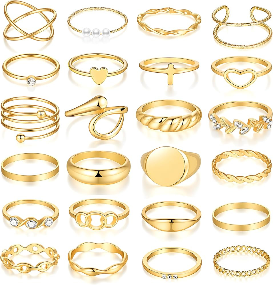 FAXHION 24-60 Pcs Gold Stackable Rings for Women, Knuckle Rings Chunky Gold Ring Set Dainty Stack... | Amazon (US)