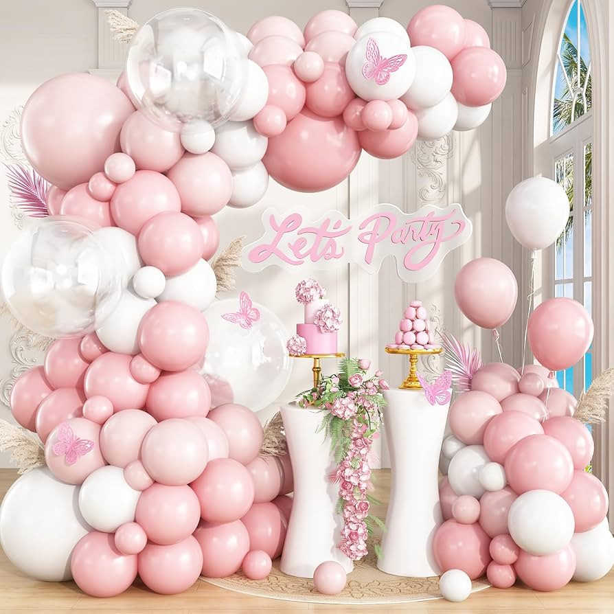 Pink and White Balloon Garland Arch Kit, 148Pcs Light Dusty Pink and White Clear Balloons for Bab... | Amazon (US)