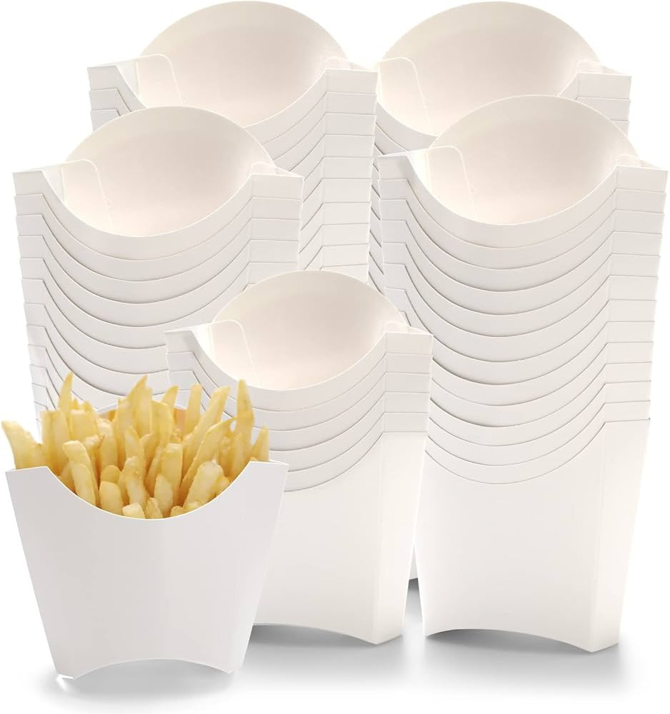 250 Pack French Fry Holder, Disposable To Go French Fry Container Box, 4 Oz Stackable White Kraft... | Amazon (US)