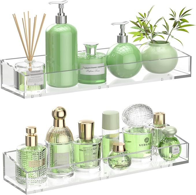 2PCS Acrylic Floating Shelves for Wall, 15" Clear Acrylic Shelves, Bathroom Shelf with Two Types ... | Amazon (US)