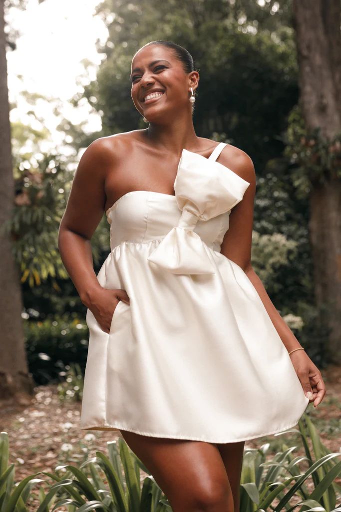 Ellah Bow Front Mini Dress - Off White | Petal & Pup (US)