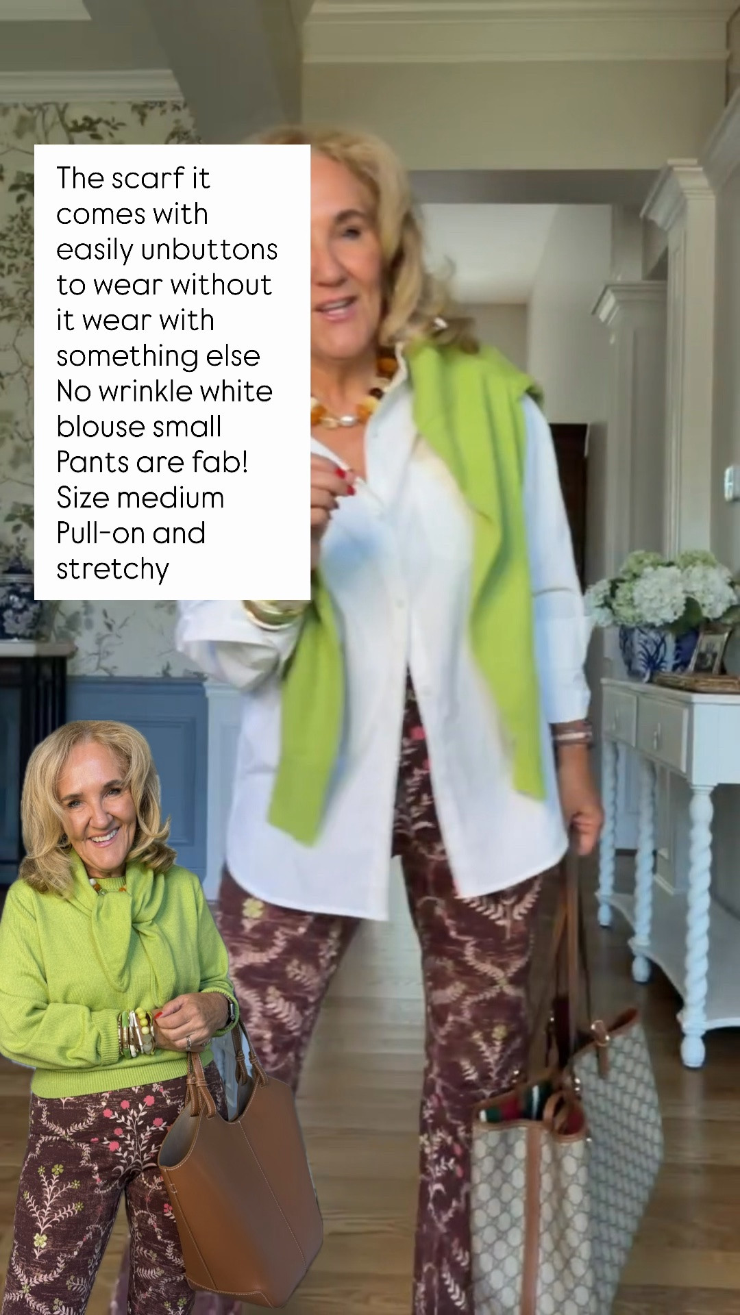 Early fall perfection 
Sweater medium the scarf easily unbuttons 
Blouse small it’s a no wrinkle 
Pants medium 
Pink loafers I sized down but they needed to stretch out. Get reg size if you want to wear socks 
20% off my bracelets code NANETTE20

#LTKOver40 #LTKPetite #LTKootd #LTKSaleAlert

#LTKWorkwear #LTKootd