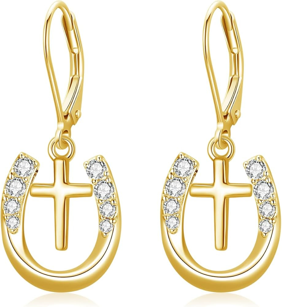 MEDWISE Lucky Horseshoe Leverback Earrings S925 Sterling Silver Rose Gold/Gold/Black Faith Horses... | Amazon (US)