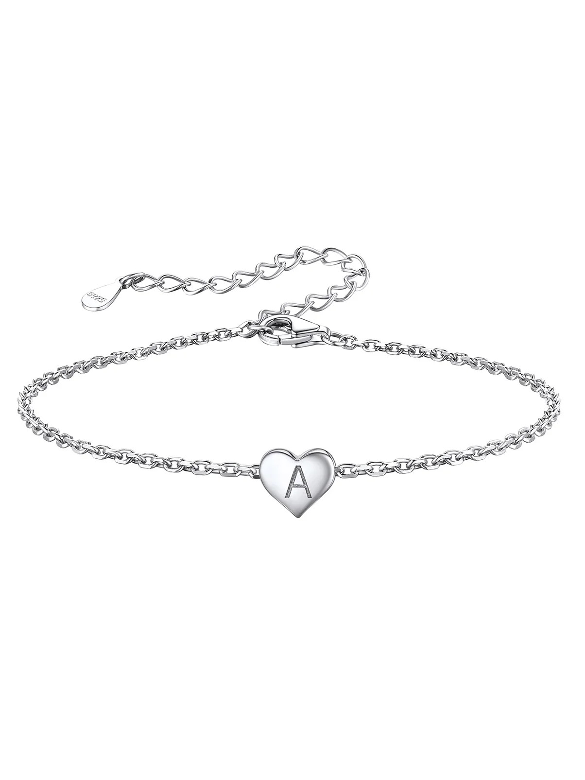 Silvora Initial Heart Bracelet Charms Bracelets 925 Sterling Silver Chain Bracelets for Women - L... | Walmart (US)