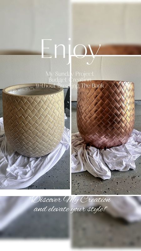 I was on a mission to find a beautiful copper planter for my palm tree, but the prices were just not matching my budget. I am all about maximizing my budget and finding creative solutions, so I wanted to share with you all how I turned a simple stone planter into a stunning metallic masterpiece without breaking the bank!

#LTKHome #LTKVideo