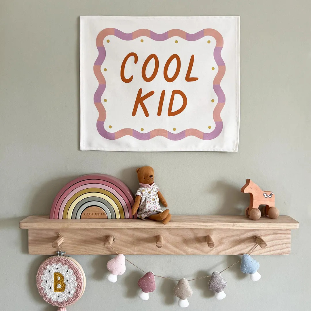 Cool Kid Banner in Pink, Lilac and Orange, Children's Organic Cotton Wall Hanging, Perfect Wall D... | Etsy (US)