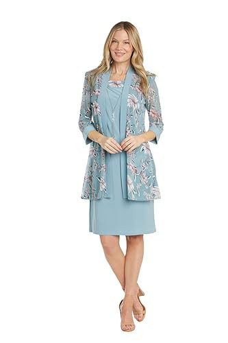 R&M Richards Women's Floral Printed Jacket W/Solid Tank & Necklace | Knee-Length Slate Ensemble Workwear & Formal Events | Amazon (US)
