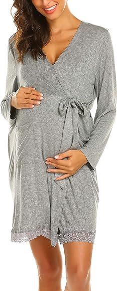 Ekouaer Women's Robe Maternity Sleepwear Pregnancy Nightgown Nursing Soft Kimono Bathrobes | Amazon (US)