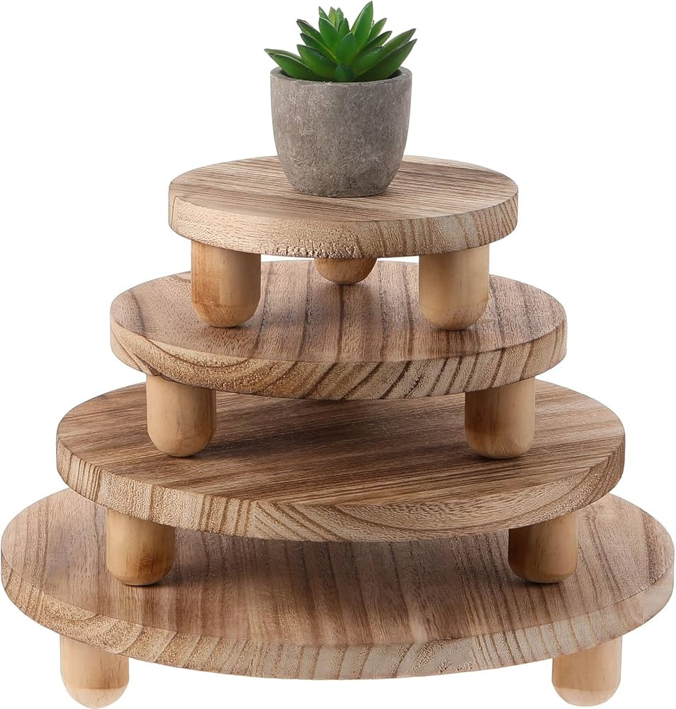Sintuff 4 Pack Mini Wooden Plant Stool Display Stand Wood Cake Stand 12/10/8/6 Inch Round Wooden ... | Amazon (US)