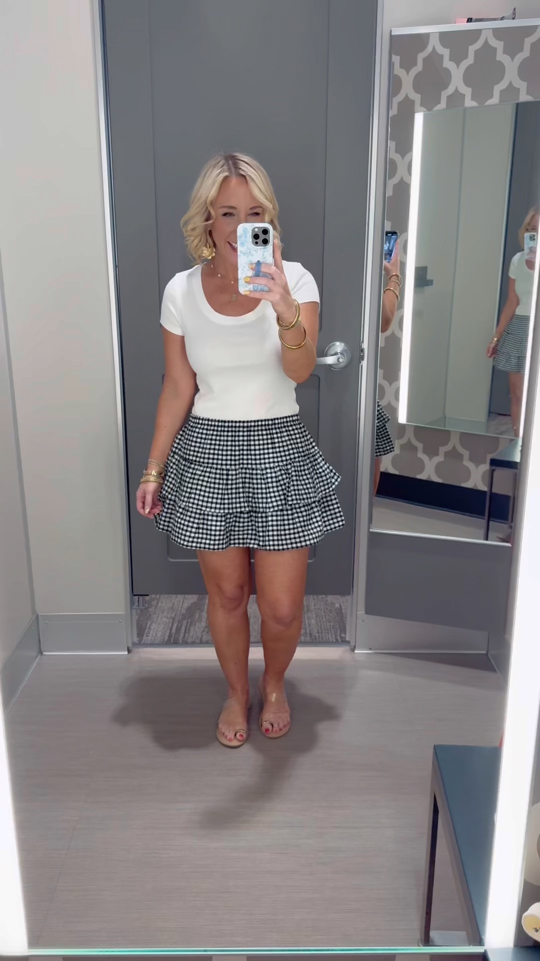 Target in store try-on (tops & bottoms): 
• White scoop neck t-shirt - size small. 
• Black gingham skort - size large (needed a medium).


#LTKFindsUnder50 #LTKPetite #LTKSeasonal