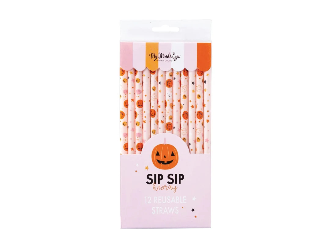Pink Halloween Jack O'lantern Plastic Straws 12ct Spooky - Etsy | Etsy (US)