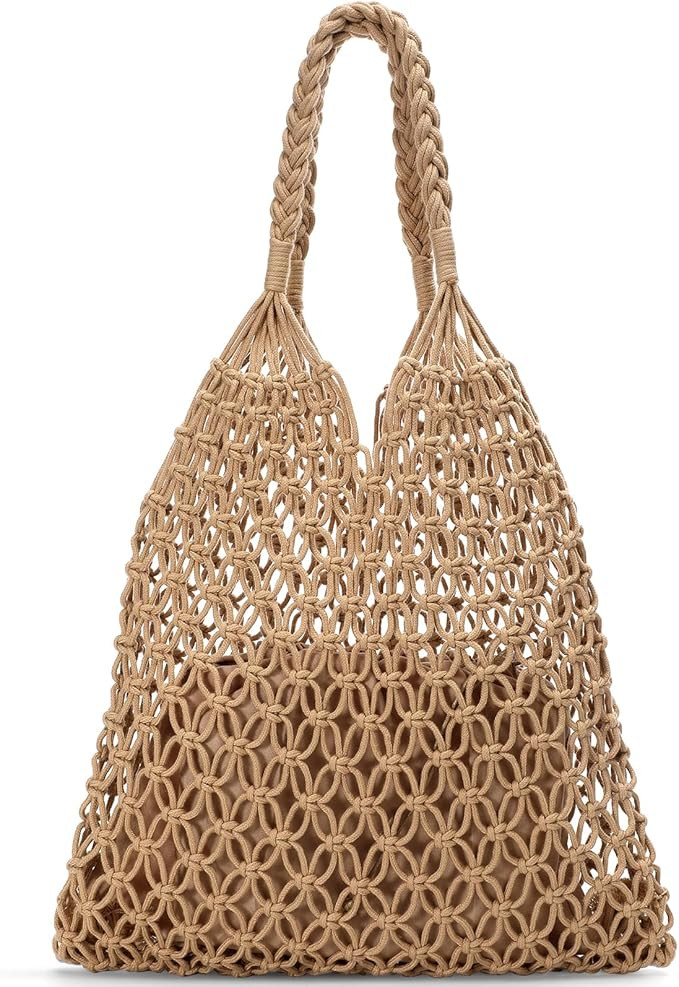 Pleneal Beach Bags for Women - Women Beach Tote Bag, Summer Mesh Hollow Straw Tote Bag for Holida... | Amazon (US)