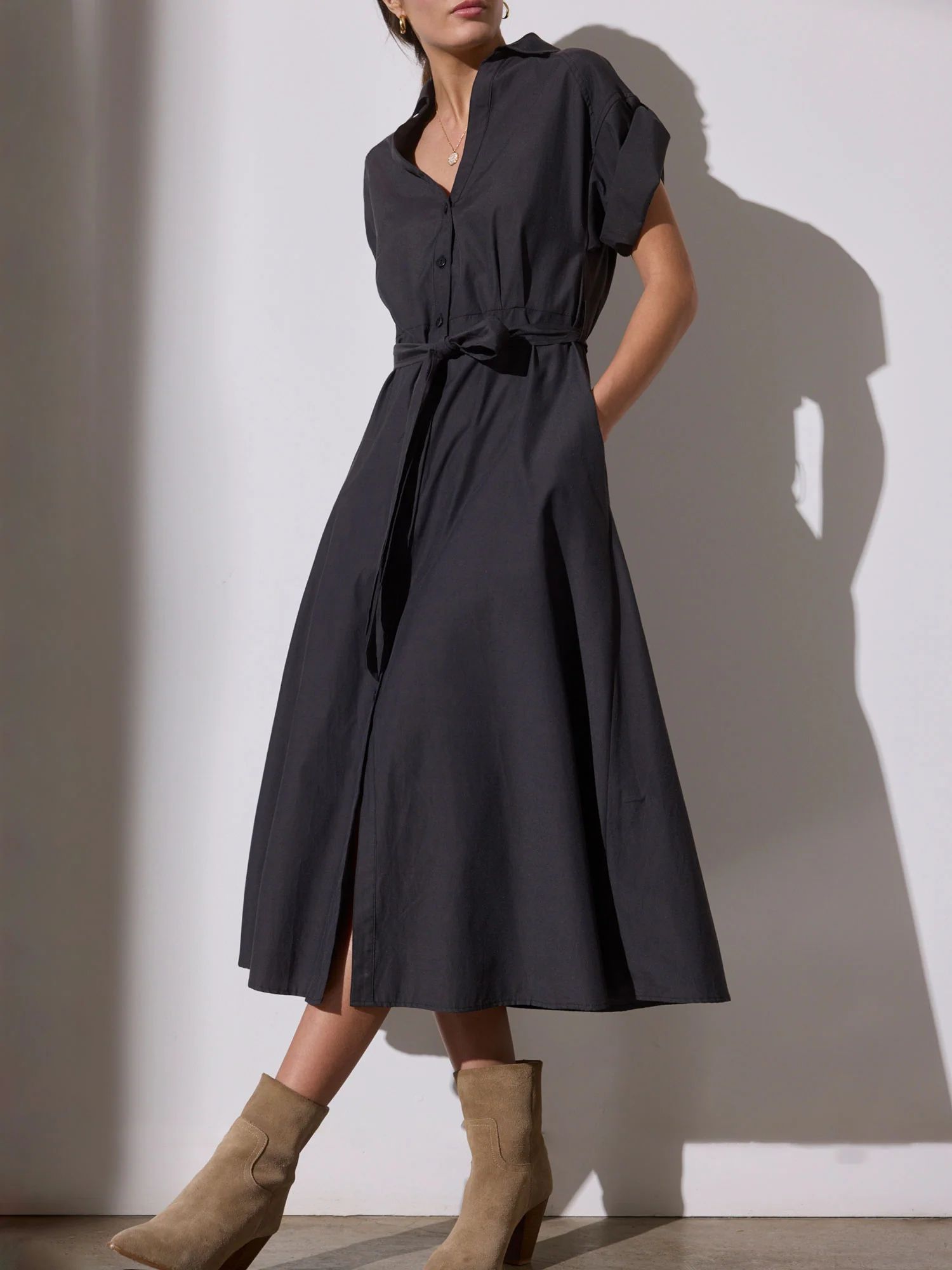 Brochu Walker | Women's Fia Belted Dress in Washed Black | Brochu Walker