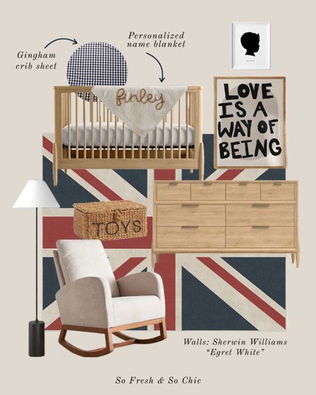 Sophisticated and modern boys nursery design.
-
Etsy - Overstock - Crate and Kids - Wayfair - Maisonette - navy gingham crib sheet - Ruggable washable Union Jack rug - minimalist nursery rocker - beige rocker walnut base - light brown crib - light brown dresser - typography poster kids room art - affordable art - digital printable art - kids silhouette art poster - custom baby name swaddle blanket - personalized baby blanket - baby shower gift - bronze floor lamp white shade - toy basket - toy box with lid - H&M Home - high low kids room design - affordable kids room decor - kids room Moodboard - neutral kids room decor - modern kids room decor 

#LTKkids #LTKbaby #LTKhome