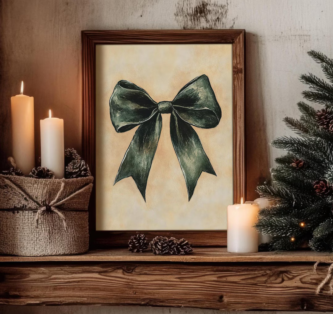 Dark Green Christmas Bow Print Cottage Winter and Christmas Decor PRINTABLE No. 739 - Etsy Canada | Etsy (US)