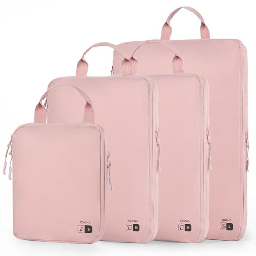 EPICKA Ultra-Lightweight Compression Packing Cubes - 4 Set Water Resistant Durable Travel Organizers Bags, Expandable Travel Accessories for Carry on, Luggage,Suitcase, Backpack (Pink) | Amazon (US)